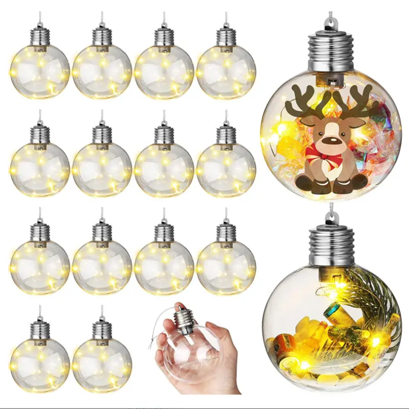 Hot Sell Novelty Transparent Christmas Tree Decoration Supplies Plastic Cartoon Elf Pattern Light Christmas Ball Ornaments