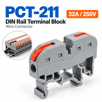 Bloc de bornes traversant pour rail DIN PCT-211 32A 250V, connecteur de fils à levier à ressort sans vis 28-12AWG