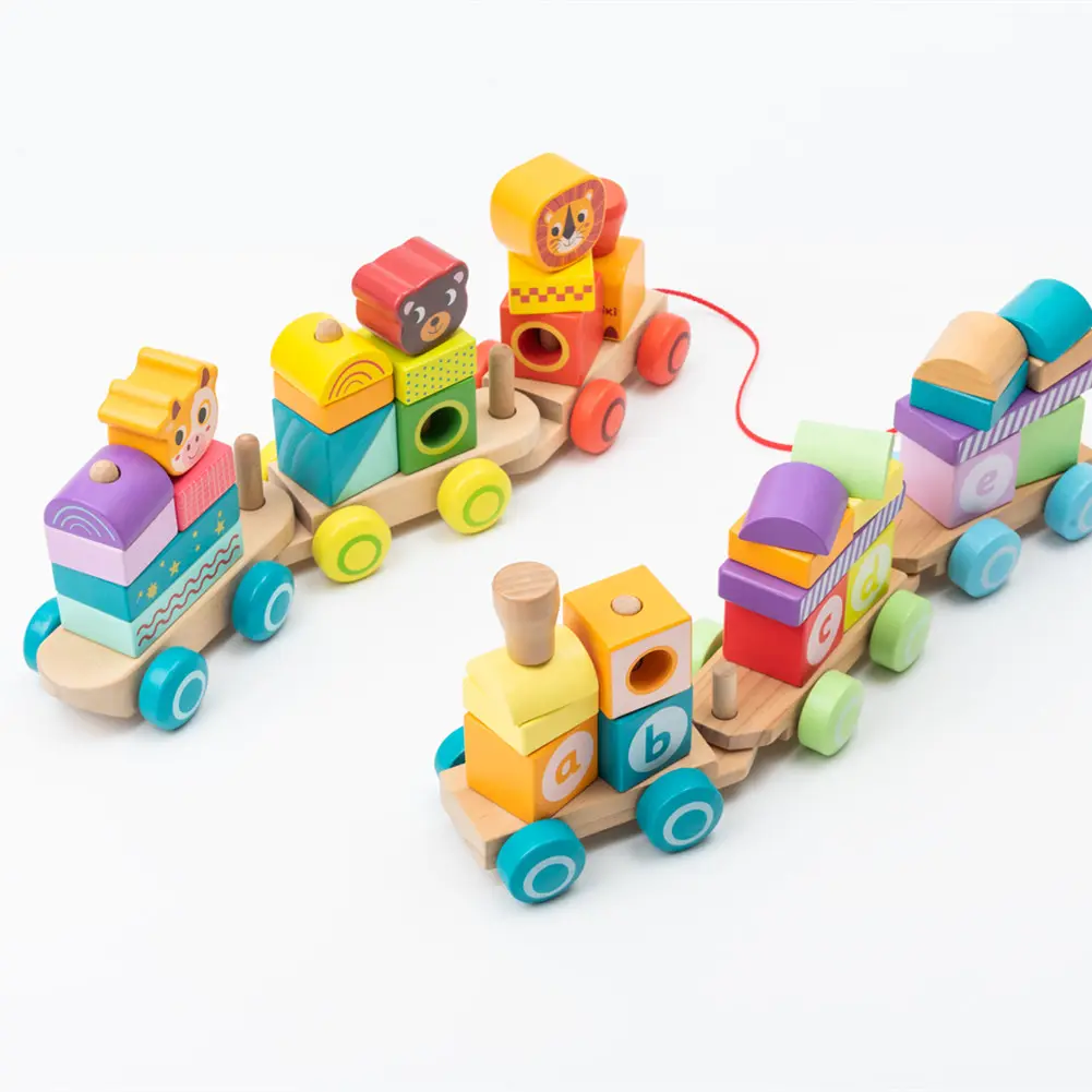 Alphabet Car Hook Letter Train Building Blocks Set di giocattoli per bambini in legno spochi Cartoon Wood Unisex rettangolo palla di legno Drop Toy