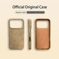 Étui de téléphone magnétique en PU pour iPhone 17 Pro Max, style uni, doublure en tissu floqué, anti-traces de doigts, protection antichoc