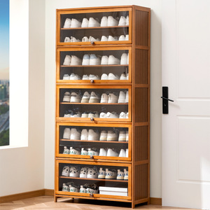 Zapatero de madera con puertas de vidrio, almacenamiento a prueba de polvo para uso en interiores, pasillo, entrada, balcón, escalera - Product Image 1