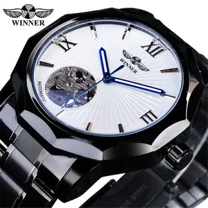 WINNER 312 Top New Luxury Fashion Simple Watches Date Display Silver Stainless Steel Business Men's Automatic Wrist Watches