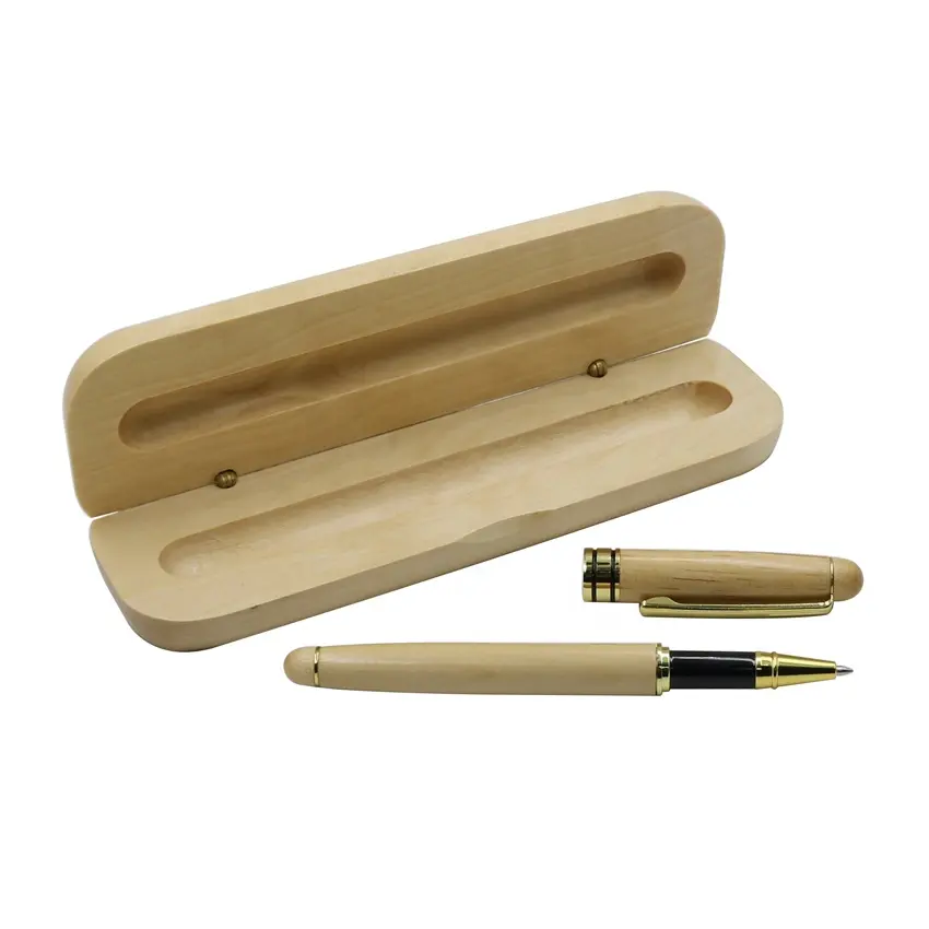 ปากกาลูกกลิ้งไม้ไผ่ในกล่องสีที่จับคู่ปากกาไม้พร้อมกล่องไม้