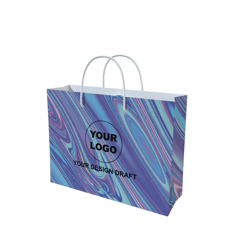 Wholesale OEM Factory Custom Logo Art paper Carton Paper Gift bag for Supermarket Luxury Laser Printing Carrying Bag for Clothes