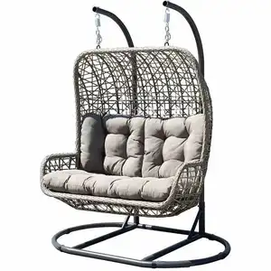 Уличное плетеное двойное сиденье из ротанга, подвесное кресло-качели для яиц с металлической подставкой, Цветной Материал, оригинальная модель обычного места
