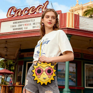 กระเป๋าถือสะพายข้างรูปทรงดวงอาทิตย์แบบขายส่ง ปรับแต่งได้ พร้อมแว่นกันแดดลายดอกไม้ หน้าต่างใสสำหรับโชว์เข็มกลัด สไตล์ Y2K น่ารักแบบ Kawaii - Product Image 1