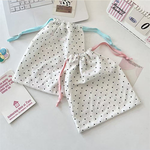 Dot-patterned Cotton Fabric Reusable Fashion Portable Dust-proof <b>Drawstring</b> <b>Bag</b> - Product Image 2