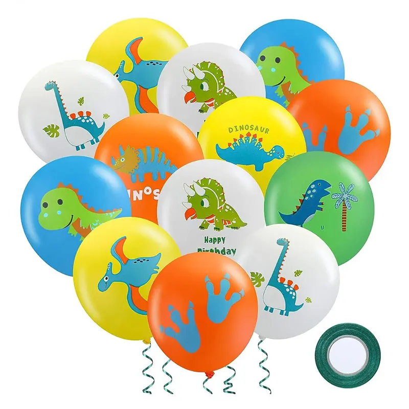 12 pollici colorato dinosauro stampa in lattice palloncini per bambini festa di compleanno decorazione tema animale cartone animato in lattice palloncini