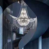 Lustre en cristal en forme de panier conique avec cadre en métal noir, lampe suspendue pour escalier en colimaçon, hall de villa, décoration de salle de mariage