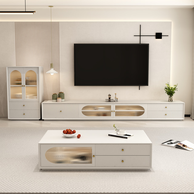Factory Wholesale Small Apartment Living Room Floor-standing TV Cabinet, French Vintage Coffee Table and TV Cabinet Combination