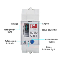 Medidor de Energía Inteligente Monofásico Inalámbrico de 5 (60)A para Riel DIN con Pantalla LCD y Relé de Bloqueo de 60A Integrado para Protección contra Sobrecargas