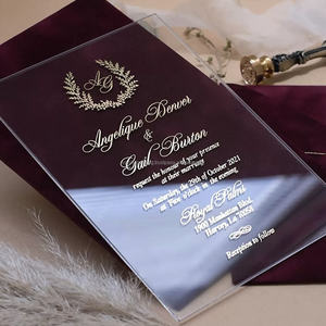 Tarjetas de Invitación de Acrílico Transparente con Diseño Personalizado para el Día de San Valentín, Día de la Madre, Ramadán, Graduación - Estampado Dorado en Seda - Product Image 4