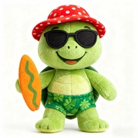Peluche de mascotte personnalisée Tortue verte mignonne tenant une planche de surf avec chapeau coloré et lunettes de soleil Peluche de mascotte de tortue personnalisée
