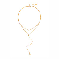 Collier en chaîne Y double couche plaqué or pour femme, style européen, avec zircon blanc en forme de goutte serti griffe, bijou tendance, cadeau
