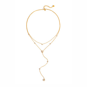 Collier en chaîne Y double couche plaqué or avec zircon blanc en forme de goutte, style européen, pour femme, bijou fantaisie, cadeau, pièce de mode affirmée - Product Image 5