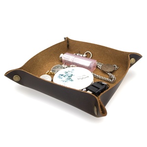 Boshiho Men's Dark Brown Crazy Horse Leather Valet Tray Eco-Friendly Bedside Storage Box Portable for Phone Coin Kitchen <b>Table</b> - Product Image 5