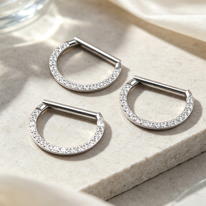 <span class=keywords><strong>Piercing</strong></span> de titanio F136 G23 con forma de D, estilo punk, con cristales de imitación, para pezón, oreja y cartílago, para mujeres y niñas - Product Image 2