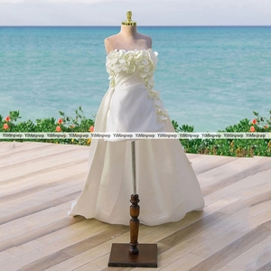 Customized Mini Flowers Satin <strong>Weding</strong> <strong>Dress</strong> Sheath Strapless Above Knee Short Beach Bride Party Gowns Vestidos De Novia 2025 - Product Image 4