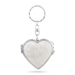Heart Shaped Metal Compact <b>Mirror</b> Keychain Marbled Acetate <b>Acrylic</b> Top Plate Silver Plated Double Sided Pocket Vanity <b>Mirror</b> - Product Image 4