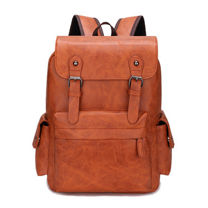 Retro Men's PU <b>Backpack</b> Dark <b>Brown</b> Medium Size Covered Bag For Business Casual Outdoor Use - Product Image 3