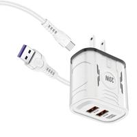 Chargeur mural double USB 20W avec câble Type C, prise US EU UK, chargeur rapide pour téléphone portable, charge rapide 20W, adaptateur secteur 2 USB