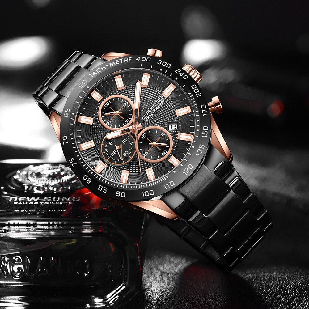CRRJU Orologio Da Uomo Automatico Con Data – Quadrante Blu, Movimento Giapponese, Cinturino Acciaio Inox, Impermeabile 3 ATM - 4