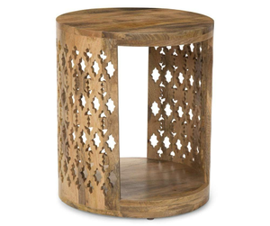Table d'appoint en bois massif naturel, artisanat haut de gamme sculpté à la main, élément de mobilier élégant pour chambre et salon - Product Image 1