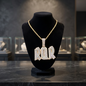 Custom Hip Hop RQR Letter Pendant Necklace <b>Iced</b> <b>Out</b> CZ Diamond Bubble Initial Pendant with 18K Gold Plated Rope <b>Chain</b> - Product Image 1
