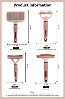 Série d'outils de toilettage pour animaux de compagnie en acier inoxydable rose mignon, fabriqués en usine OEM, peigne démêlant et brosse autonettoyante pour chats et chiens