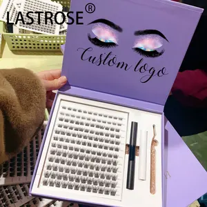 private label purple pre cut lash extension kit wholesale natural volume black DIY Segment eyelashes kit