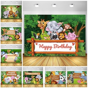 Safari-Party Kulisse Junge Mädchen 1. Geburtstag Banner Dekor Baby Party Dschungel Tier Vinyl-Fotohintergrund Fotografie-Requisiten - Product Image 2