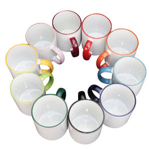 Venta al por mayor AAA Taza de Cerámica 11OZ Super blanco con borde de color y mango Sublimación Taza Blanca - Product Image 1