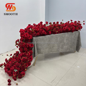 Decoración de la boda Banquete Mesa Centro de mesa Flor roja Corredor Seda artificial Rosa Floral Fila - Product Image 1
