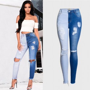 Mode couleur Patch Jeans femmes déchiré Jeans pour femmes <span class=keywords><strong>taille</strong></span> <span class=keywords><strong>haute</strong></span> grande <span class=keywords><strong>taille</strong></span> 3XL <span class=keywords><strong>jean</strong></span> moulant crayon pantalon femme pantalon - Product Image 1