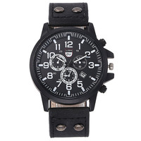 Montre de sport en plein air pour homme, bracelet en cuir givré, montre à Quartz avec calendrier