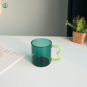 Drinking Glass Cups Mugs <strong>Custom</strong> Colored Clear Borosilicate Glass Cup Set Transparent Color Block Glass Cup With Handle - Product Image 1