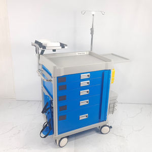 Ziekenhuis noodkar met 5 laden, gegalvaniseerd plaatstaal, mobiele <span class=keywords><strong>trolley</strong></span> voor medische intensivatie - Product Image 4