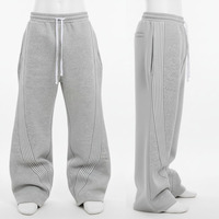2026 Vente en gros Pantalon de jogging streetwear pour homme en coton, coupe oversize ample, jambe large, avec logo personnalisé et bandes latérales superposées