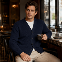 Cardigan en tricot épais à col en V pour homme, avec boutons et poches, manches longues, style décontracté, fabrication OEM ODM