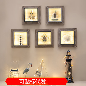 Mediterranean Style LED <b>Wall</b> Lamps Wood Frame 3D Picture Night <b>Light</b> Indoor Bedroom <b>Wall</b> Mounted <b>Switch</b> Control - Product Image 5