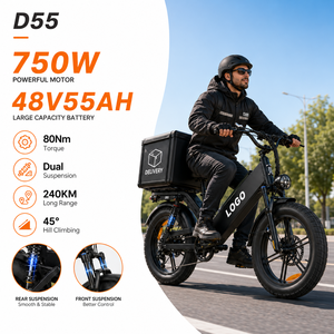 Bicicleta Eléctrica de Carga de Largo Alcance D55, Bicicleta Eléctrica de 1500w de Potencia Máxima, Neumáticos Gruesos de 20 Pulgadas, 28 mph, 48V 55Ah, EN 15194 - Product Image 1