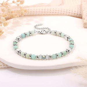 Bracelet ajustable en acier inoxydable avec pierres naturelles Amazonite, Jaspe Impérial et Pierre de Lune de 4 mm, idéal comme cadeau chrétien - Vente Flash - Product Image 5