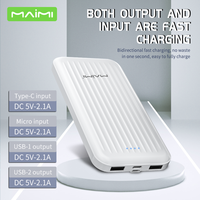 Maimi Vente en gros Batterie externe portable ultra fine 10000mah pour téléphone pas cher OEM Logo personnalisé Batterie USB lithium pour l'extérieur Powerbank