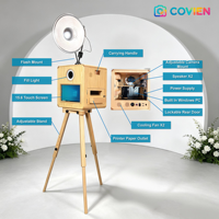 Kiosque photo en bois avec écran tactile 15,6 pouces, compatible appareil photo reflex numérique et imprimante, idéal pour la location lors de mariages, fêtes et événements