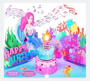 Tarjeta de cumpleaños con luces y tarjeta emergente musical para jugar canciones Velas soplables de cumpleaños con saludos Tarjetas de cumpleaños para niñas