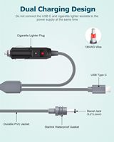 Maßgefertigtes Starlink Mini 2-in-1 USB-C & Zigarettenanzünder DC-Stromkabel 10FT 100W Wasserdicht 5,5/2,1mm 18AWG