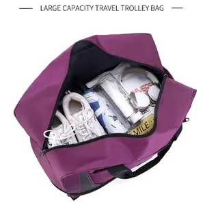 <span class=keywords><strong>Euro</strong></span> argent à roulettes sac polochon imperméable léger Polyester pliable aéroport chariot voyage bagages mode grand bagage - Product Image 4