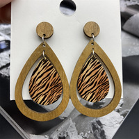 Gran oferta, joyería de moda, pendientes largos de madera africanos con estampado de cebra de gota de lluvia
