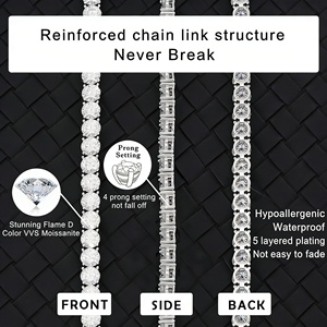 สร้อยคอ/กำไลข้อมือเทนนิส เงินแท้ 925 ประดับเพชร VVS มอสซาไนต์ ขนาด 2 มม. - 6.5 มม. สำหรับผู้หญิง/ผู้ชาย - Product Image 5