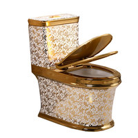Salle de bain de luxe Wc siège de toilette chinois or et blanc cuvette de toilette couleur or occidental